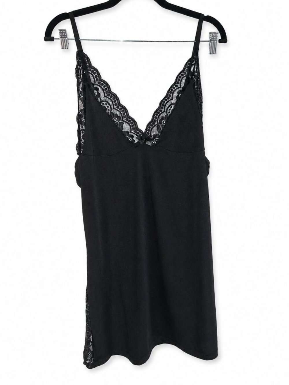 Black Lace Trim Nightgown/Slip XXL Adjustable Straps Soft Stretch Plus Size 3XL